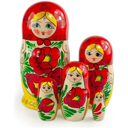 Σετ 5 Μπαμπούσκες Κλασσικές Κόκκινο-Κίτρινο Semenovskaya 18,5 εκ. AZHNA (MS0504ry)