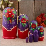 Μεγάλο Σετ 7 Μπαμπούσκες Κόκκινες-Μωβ με Παπαρούνες 21 εκ. AZHNA (MS07KojN-02)