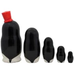 Σετ 5 μπαμπούσκες πινγκουίνοι με κόκκινο καπέλο 13 εκ.