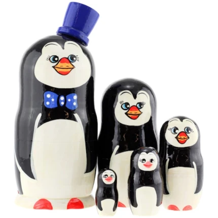 Σετ 5 Μπαμπούσκες Πινγκουίνοι με Μπλε Καπέλο 18 εκ. AZHNA (MZ6-05)