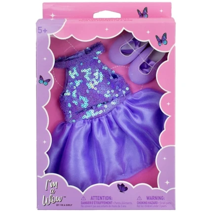 Μωβ Φόρεμα με Πούλιες I'm a Wow για Κούκλες 30-35 εκ.