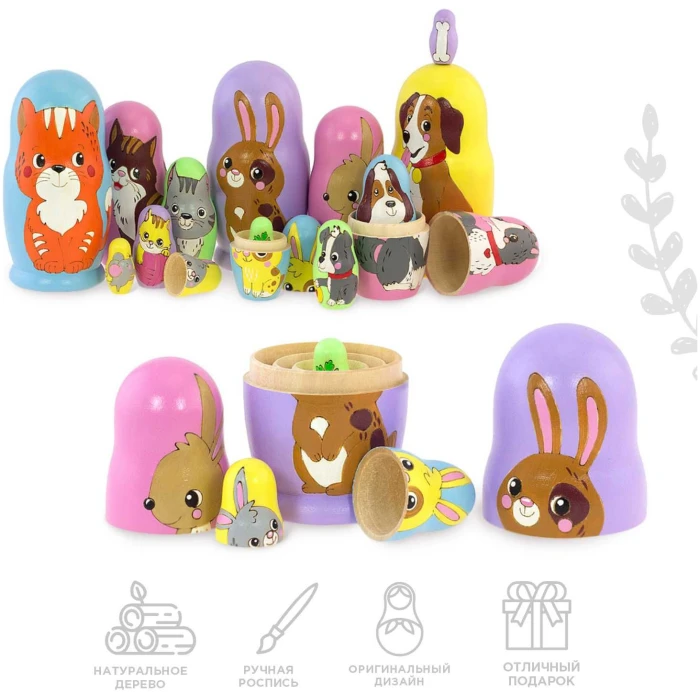 3 Χ Σετ 5 Μπαμπούσκες Γατάκια Σκυλάκια και Κουνελάκια 10,5 εκ. - Image 2