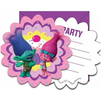 Trolls προσκλήσεις με φάκελο (6 σετ)