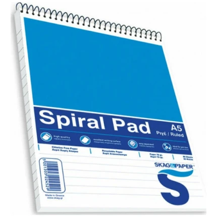 Μπλοκ Όρθιο Σπιράλ Ριγέ Α5 80Φ 70gr SKAG (224529)