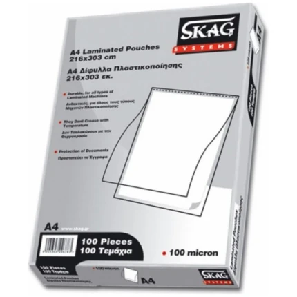 Δίφυλλα Πλαστικοποίησης Α4 100 Micron (100Τεμ). SKAG (226783)
