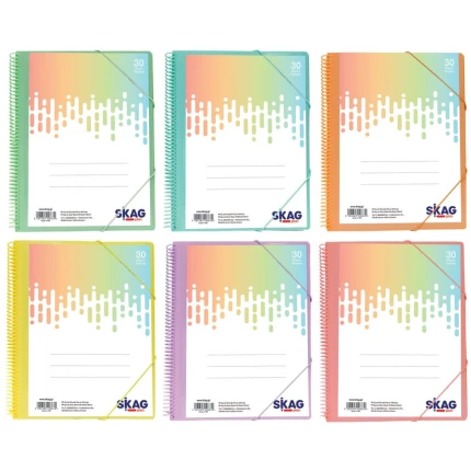 Ντοσιέ Σουπλ PP Σπιράλ Α4 30 Θέσεων με Λάστιχο Παστέλ SKAG (296670)