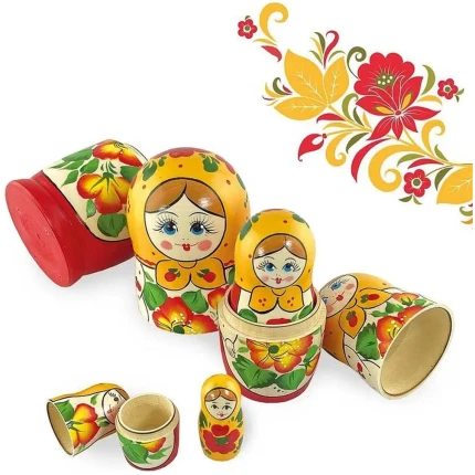 Σετ 5 Μπαμπούσκες Maidanovskaya με κίτρινο μαντίλι 15 εκ. AZHNA (MM0503vz-03)