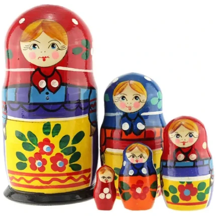 Σετ 5 Μπαμπούσκες Starorusskaya με κόκκινο μαντίλι 16 εκ. AZHNA (MS0503a-01)