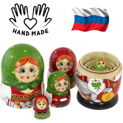 Σετ 5 Μπαμπούσκες Sudarushka με γάτα 15 εκ. AZHNA (MS0503vz-06)