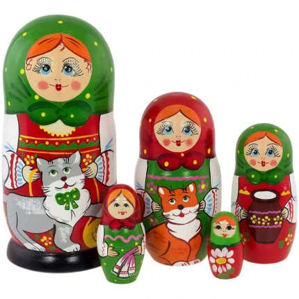 Σετ 5 Μπαμπούσκες Sudarushka με γάτα 15 εκ. AZHNA (MS0503vz-06)