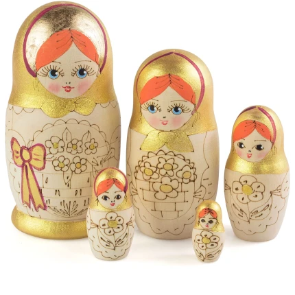 Σετ 5 Μπαμπούσκες Χρυσές Πυρογραφίας 10